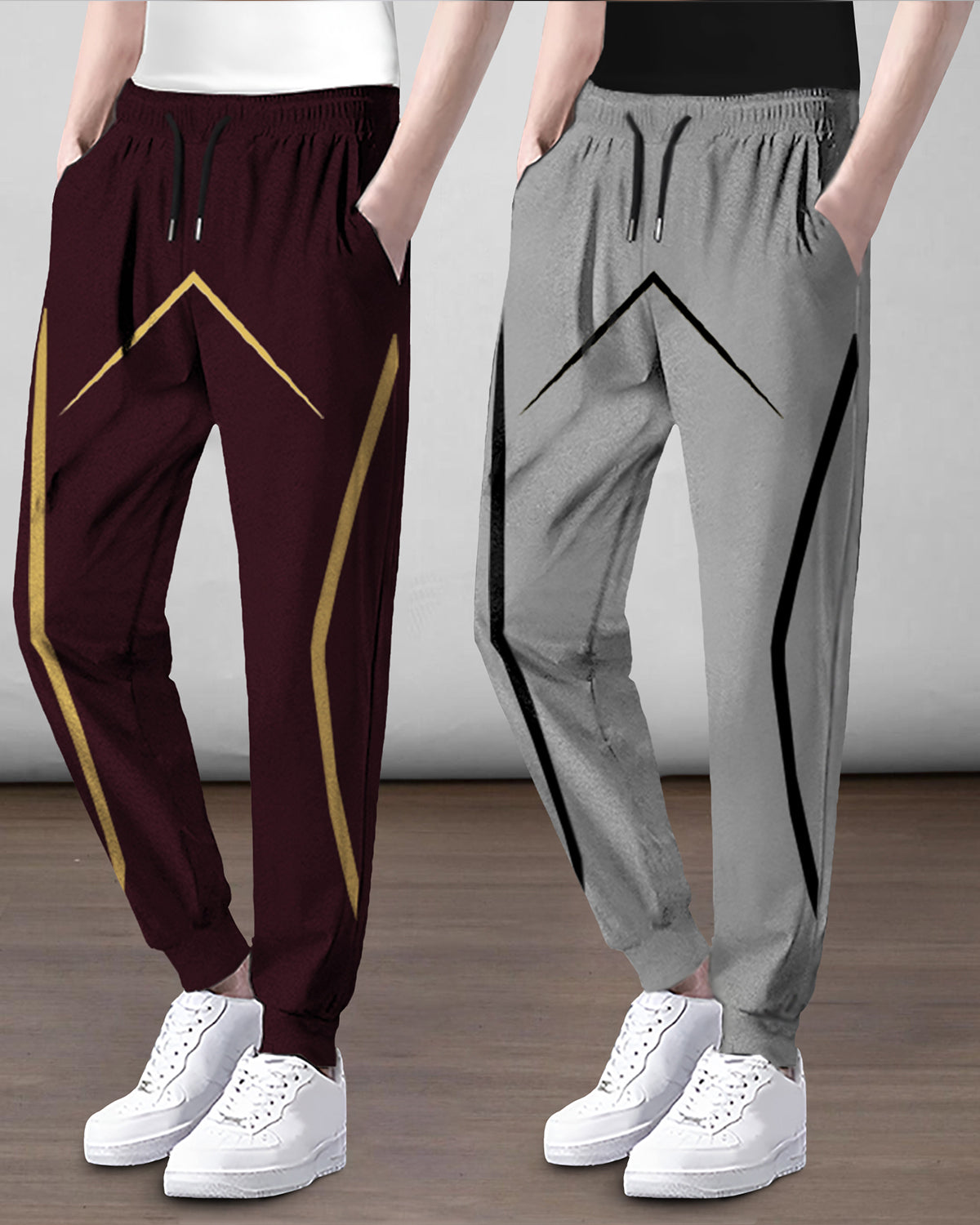 (Pack Of 2) Mens Printed Trackpants / Maroon & Grey