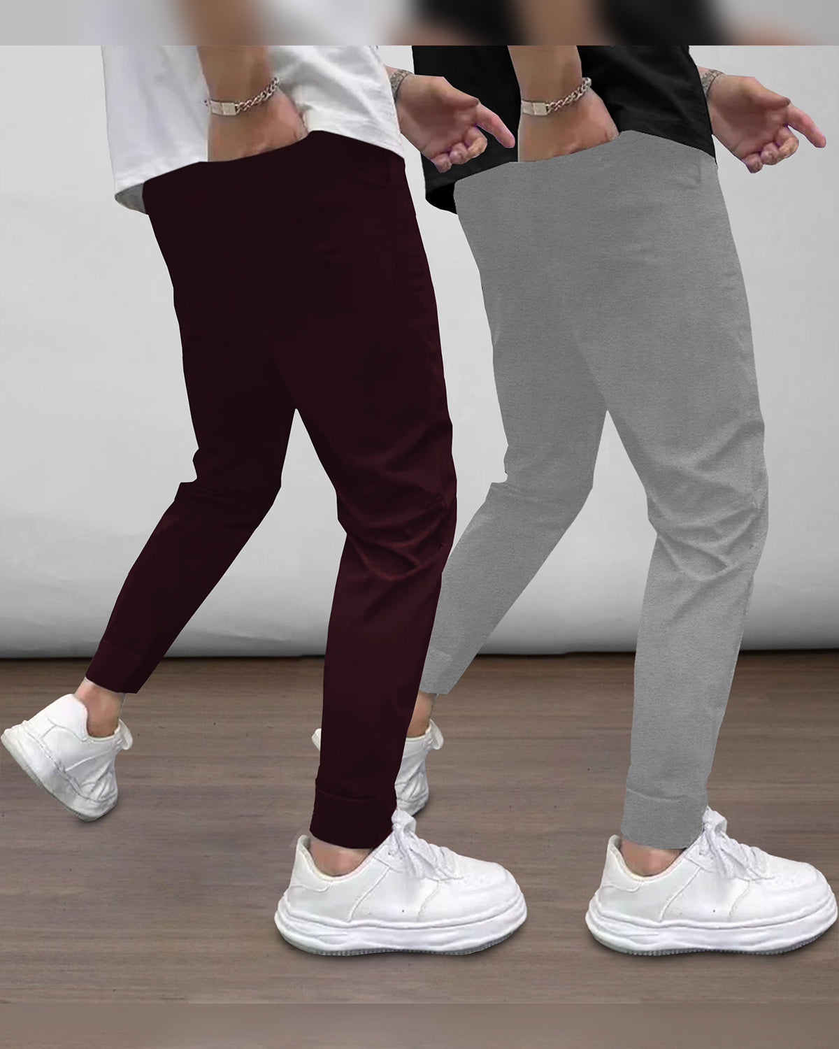 (Pack Of 2) Mens Printed Trackpants / Maroon & Grey