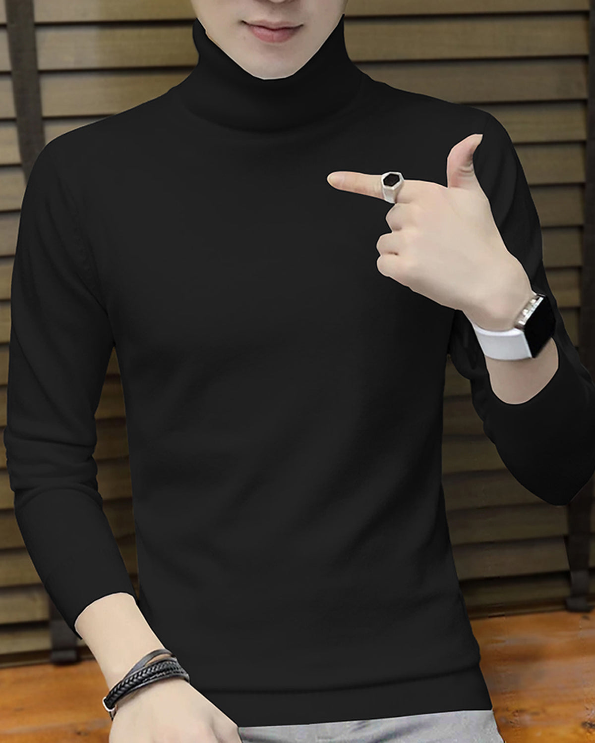 Men High Neck Plain Full Sleeve T-shirts - 8 Variants