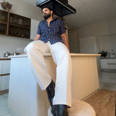 Men's Casual Half Sleeve Shirt - Striped Blue | UHSS-156