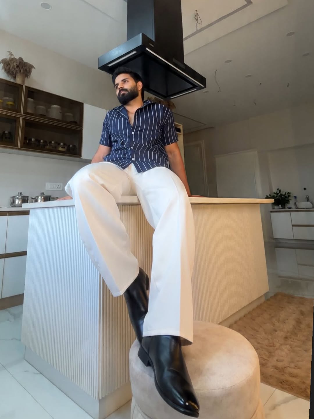 Men's Casual Half Sleeve Shirt - Striped Blue | UHSS-156