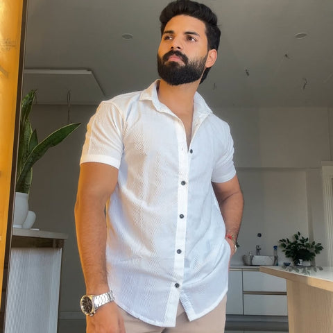 Men's Casual Half Sleeve Shirt - White | SHS-142