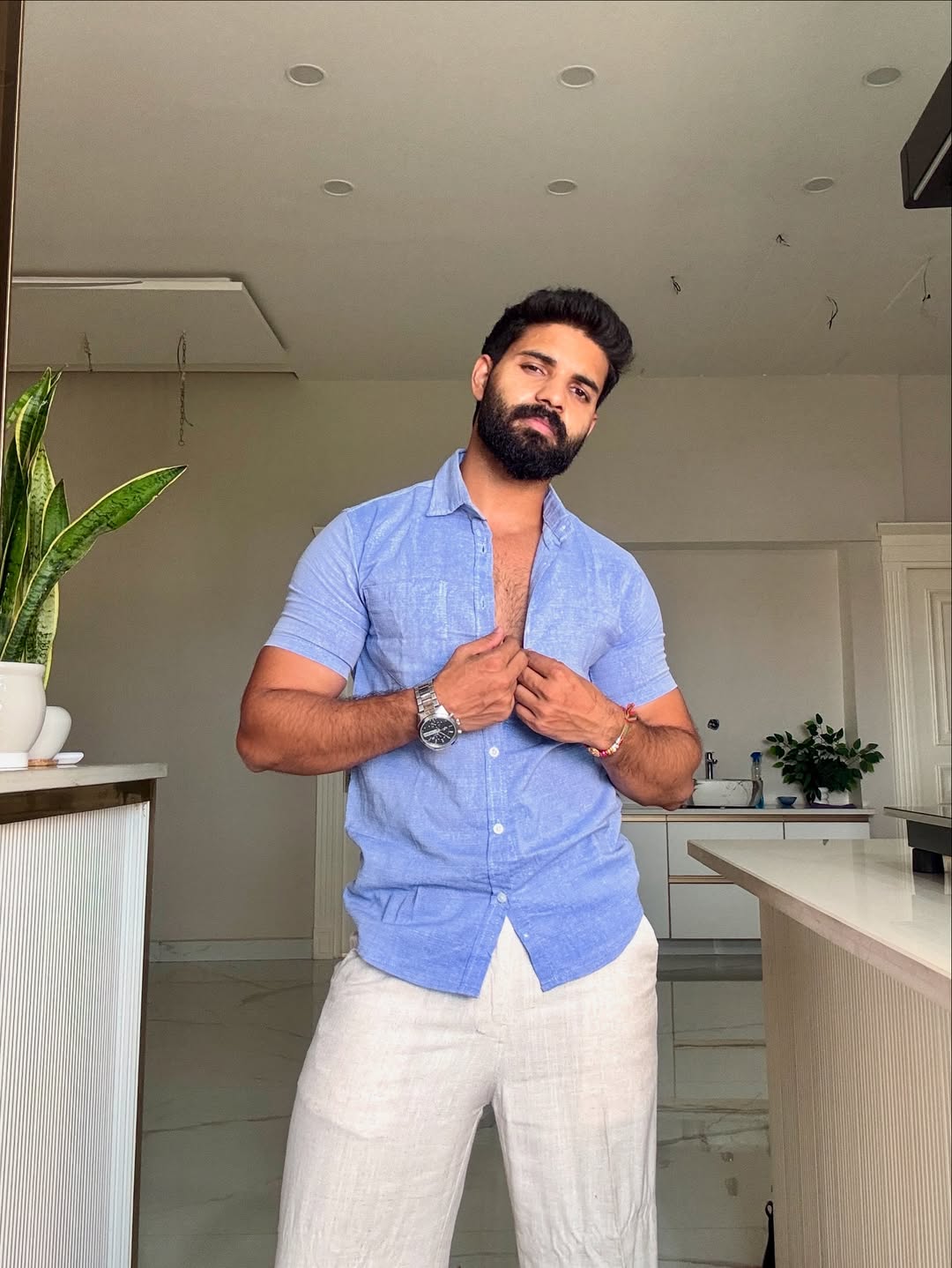Men's Casual Half Sleeve Shirt - Blue | BHS-124